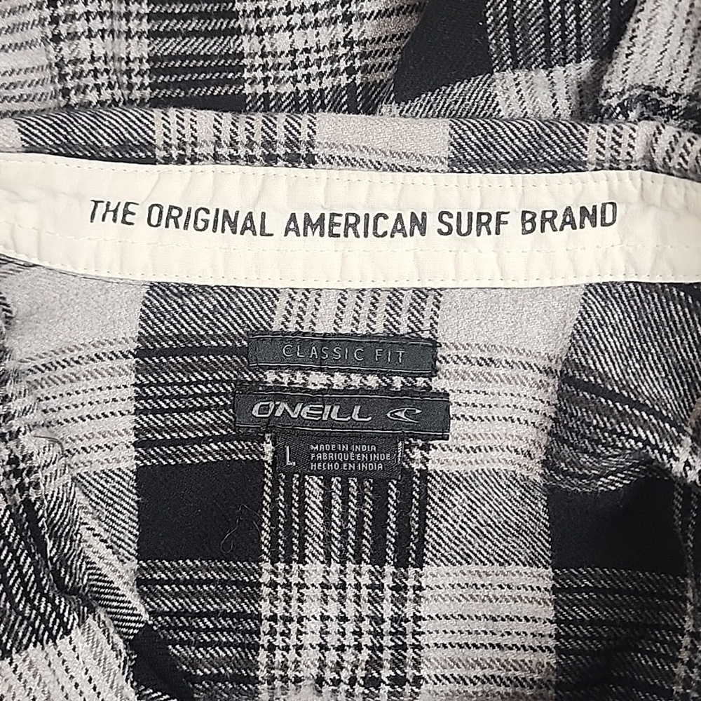 O'NEILL Large classic fit 100% cotton black/gray button down long sleeve shirt - Picture 9 of 10